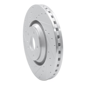 Audi TTS Quattro Brake Rotor (1) - Front Left - R1 Concepts - Drilled & Slotted - Silver - `08-`11